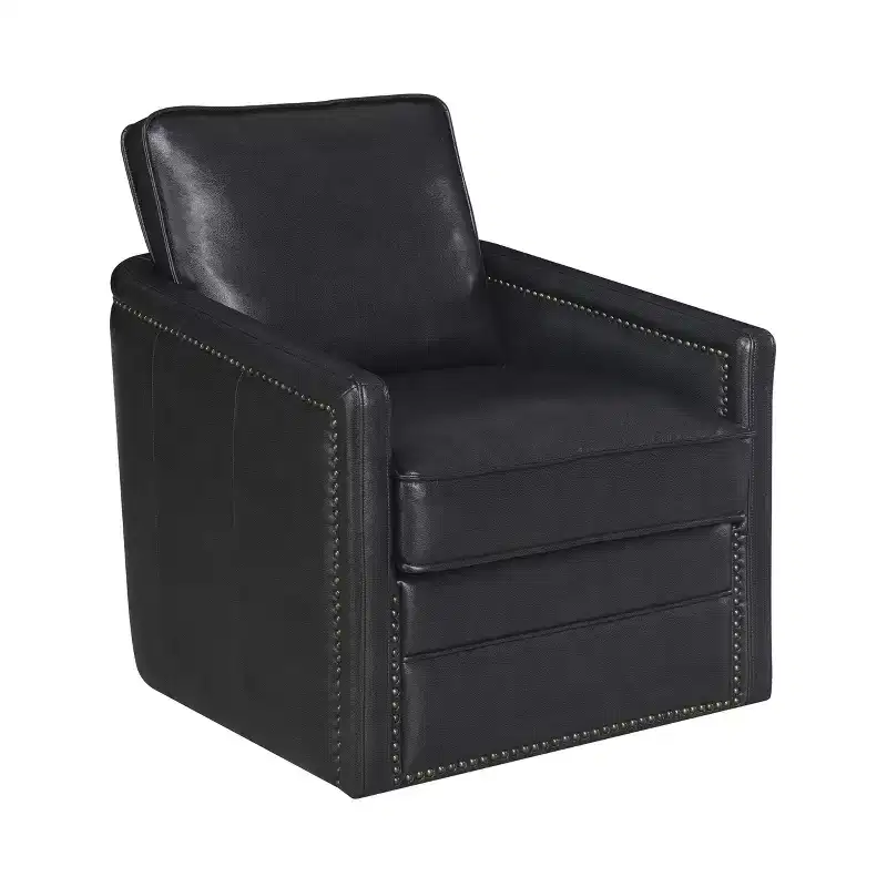 30" Chair Black Leather : Swivel, Removable Cushions, Faux Leather, Wood Frame, Contemporary Style