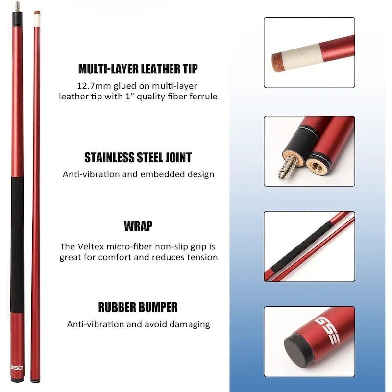 GSE 58 2-Piece Fiberglass Graphite Composite Billiard Pool Cue Stick for Men/Women, Great for House or Commercial/Bar Use