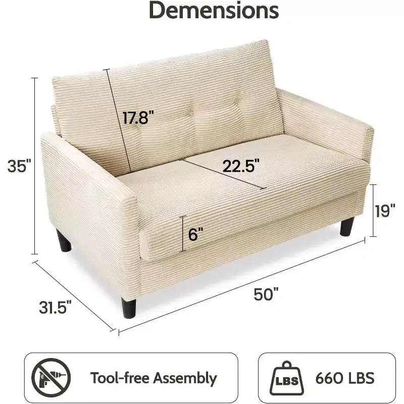 Dyonery 50 Loveseat Sofa,Tool-Free Setup Small Couches,Beige