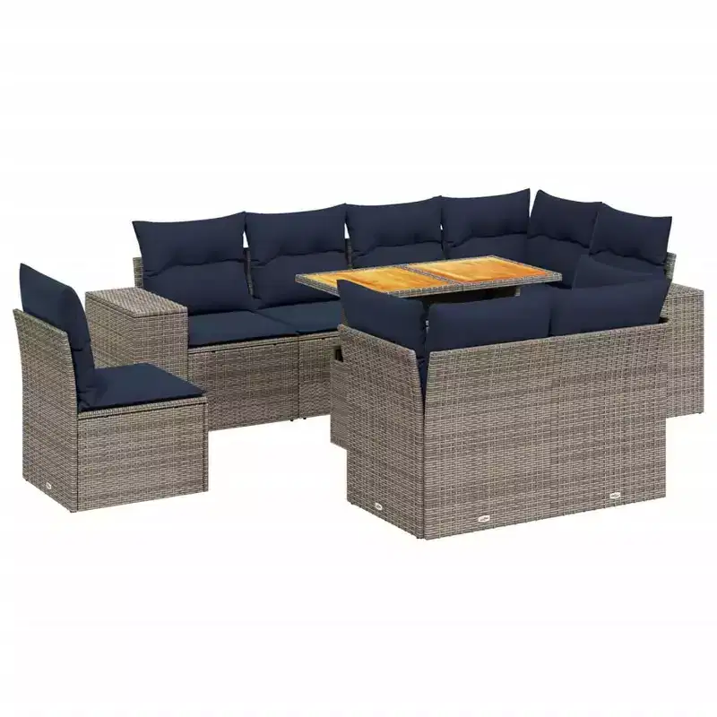 vidaXL 9 Piece Patio Sofa Set with Cushions Poly Rattan