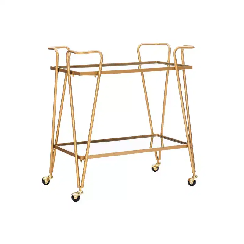 Mid-Century Modern Bar Cart with Wheels and Storage Shelves