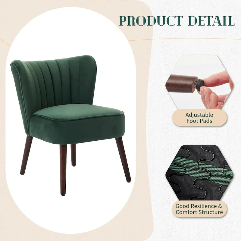 Modern Velvet Accent Chair, Soft Upholstered Living Room Chair with Wooden Legs