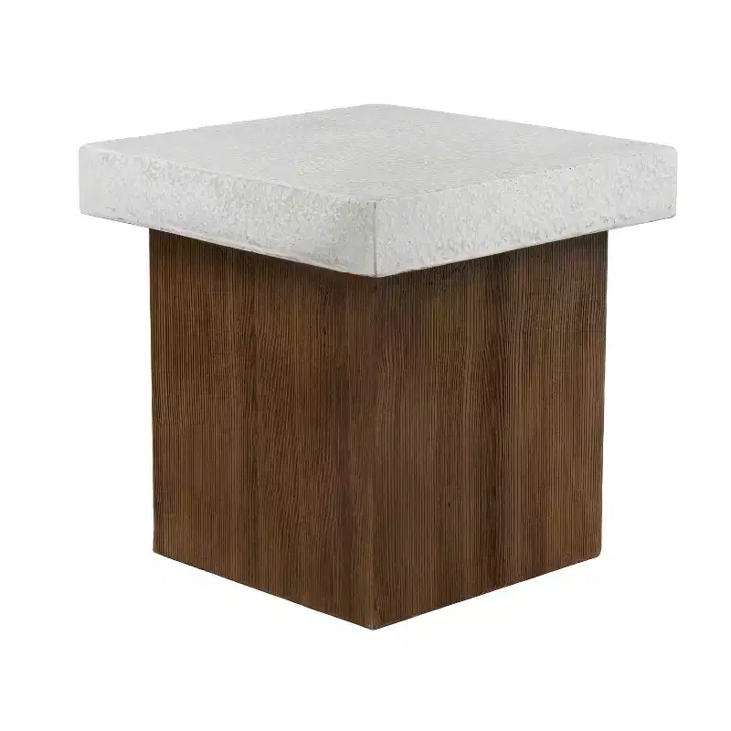 MAYEERTY 1 Pack Square Side Table, Faux Stone & Wood Texture End Table for Indoor Outdoor Living Room, Patio, Bedroom
