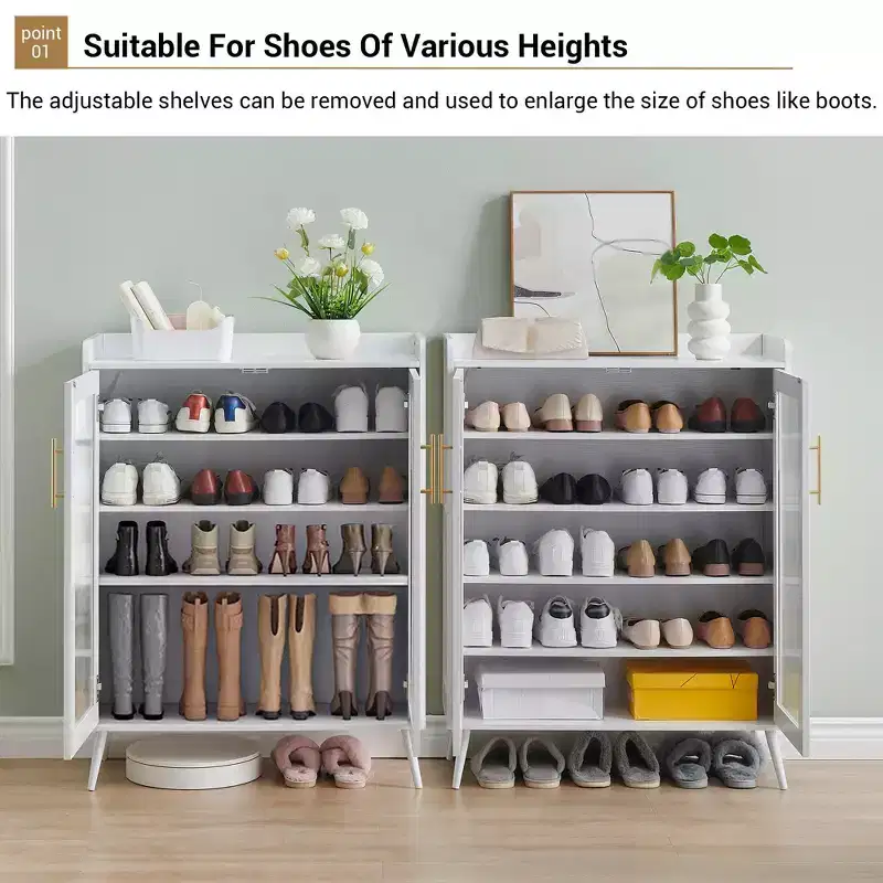 Shoe Storage Cabinet with Glass Doors, 5-Tier Shoe Cabinet with Sturdy Legs, Entryway Shoe Rack Organizer Cabinet