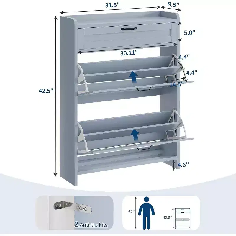 GustoWave Freestanding Shoe Storage Cabinet Organizer with 2 Flip Drawers for Entryway Hallway Living Room