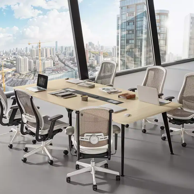 94.5in Meeting Table With Rectangle Grommet Modern Boat Shaped Seminar Table For Office Meeting Conference Room