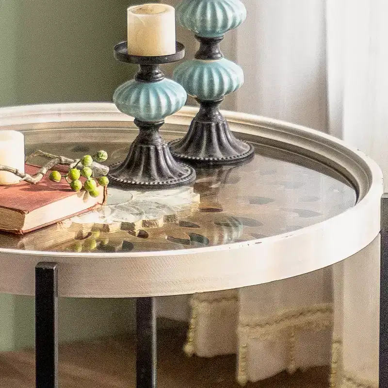 Iron Frame Wood Top 2-Tier Round End Table 23.23