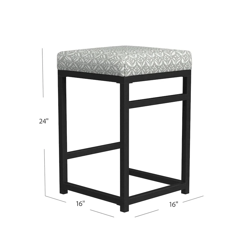 Backless Industrial Metal Counter Stool, 24in Seat Height, Textured Weave Fabric, Black Finish