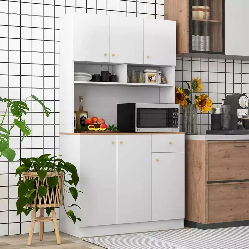 Costway 71 Tall Pantry Cabinet with Outlets USB Ports Anti-Tipping Kits Adjustable Shelves White