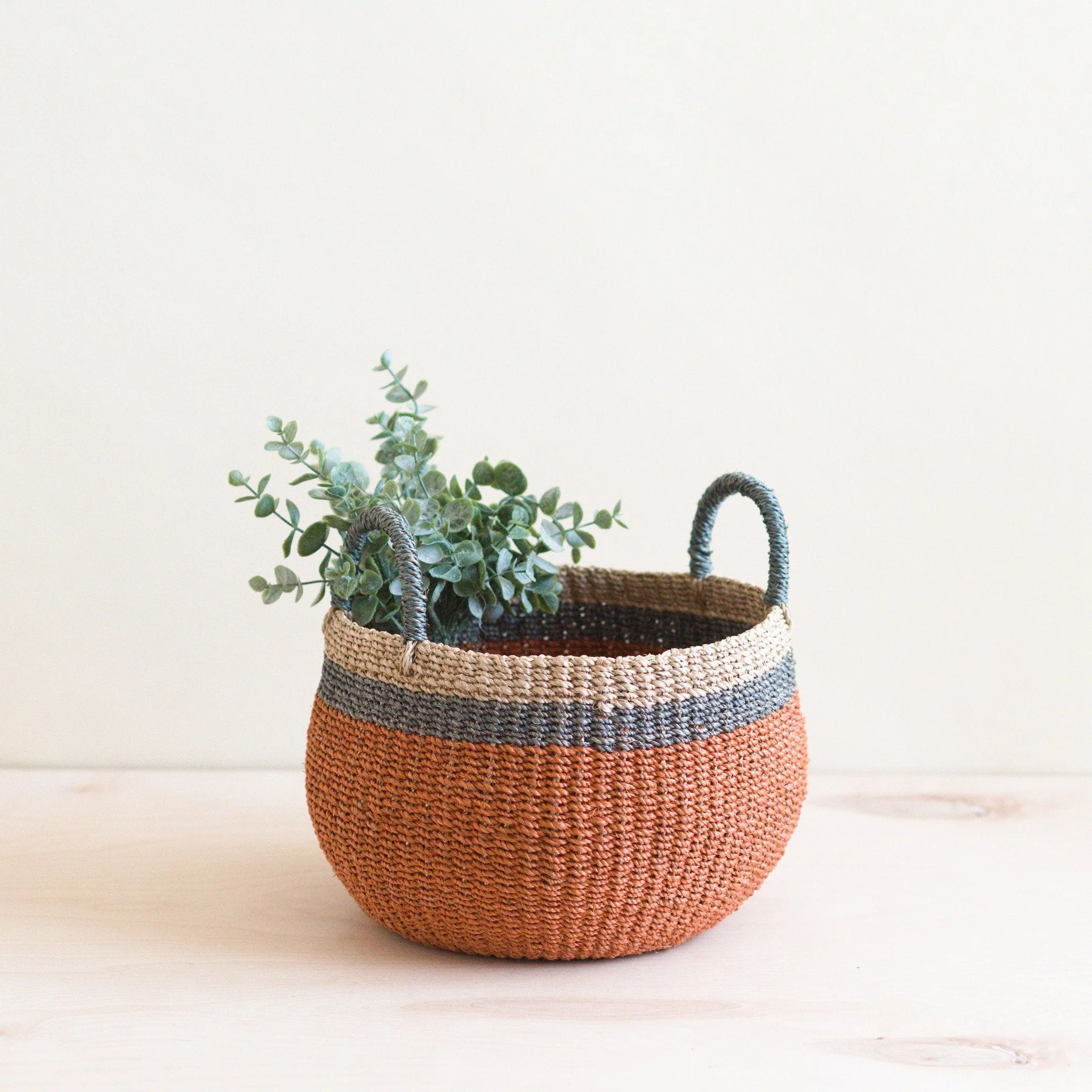 Coral Tabletop Catch-All with Handle - Handcrafted Baskets