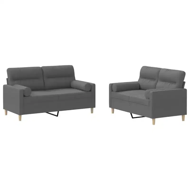 vidaXL 2-Piece Fabric Sofa Set with Pillows, Comfortable Seating Lounger, Metal and Plywood Frame, Dark Gray Polyester, for Living Room or Lounge Area