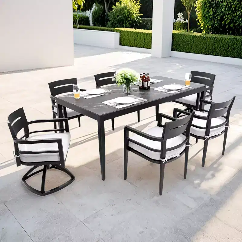 Christopher Knight Home Larry Outdoor 7 Piece Aluminum and Sintered Stone Dining Set with Removable Sunbrella Cushions
