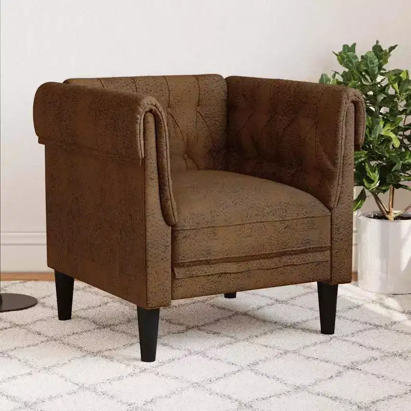 vidaXL Chesterfield Sofa Chair Upholstered Settee Living Room Furniture Fabric - Brown Sofa