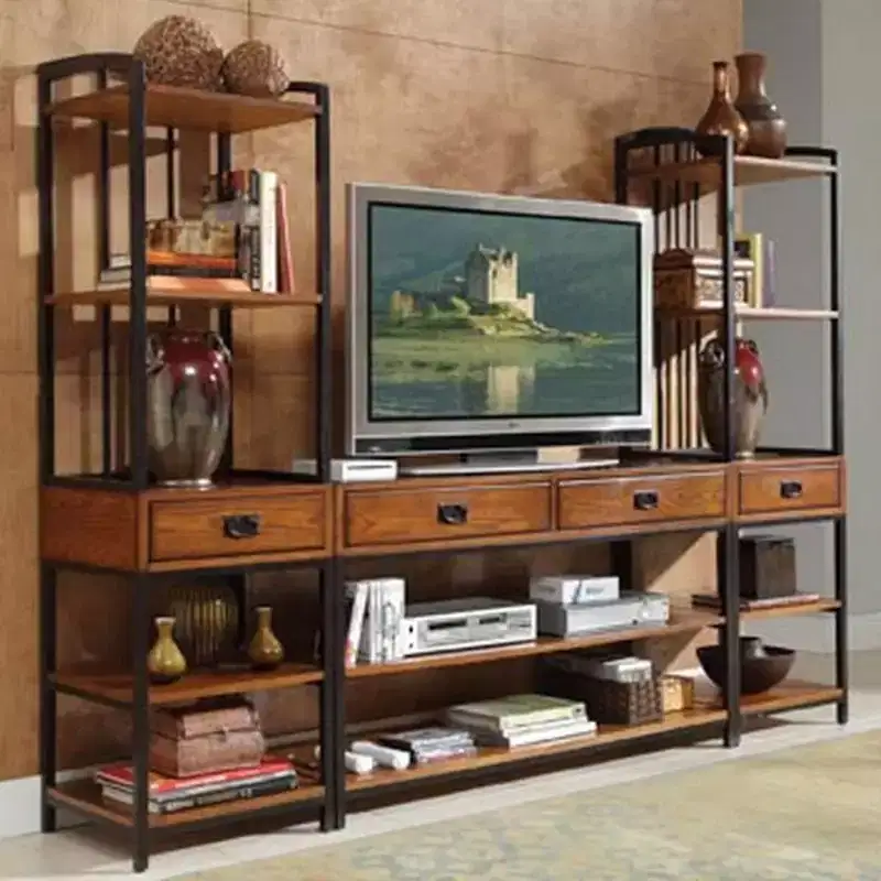 Modern Craftsman Entertainment Center Oak with Hutch and Bookshelves Fits 60