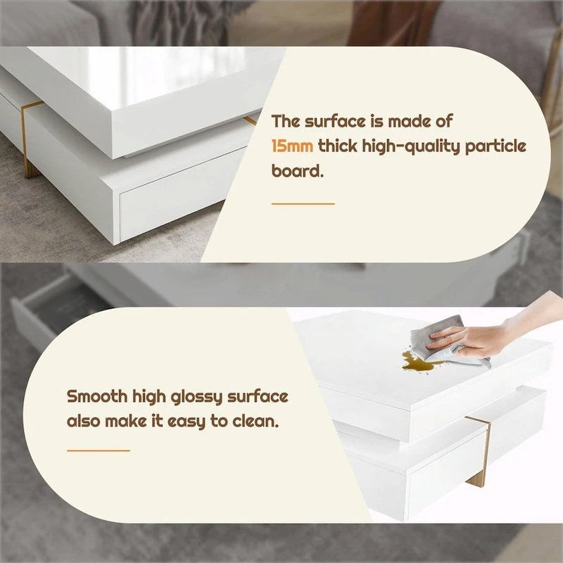 Stylish High Gloss Coffee Table with 4 Drawers