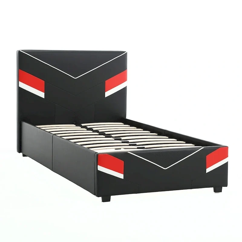 eSports Gaming Bed Frame, Black/Red, Twin