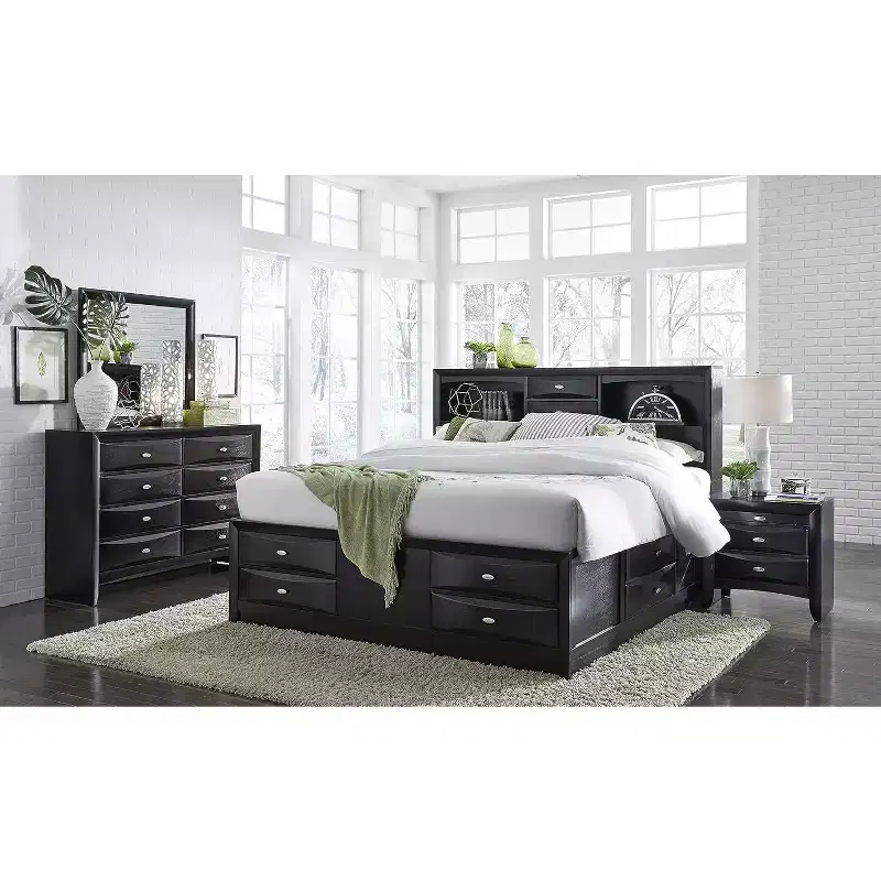 Black Mirror with Sleek Wood Frame, Large Modern Mirror for Bedroom or Wall Display