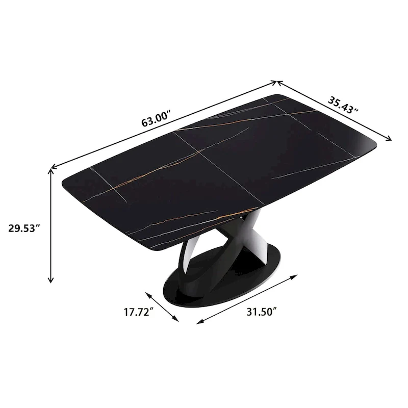 63-Inch Dining Table with Sintered Stone Tabletop and Metal Base