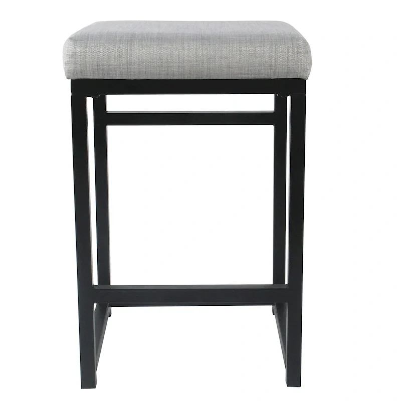 Backless Industrial Metal Counter Stool, 24in Seat Height, Textured Weave Fabric, Black Finish