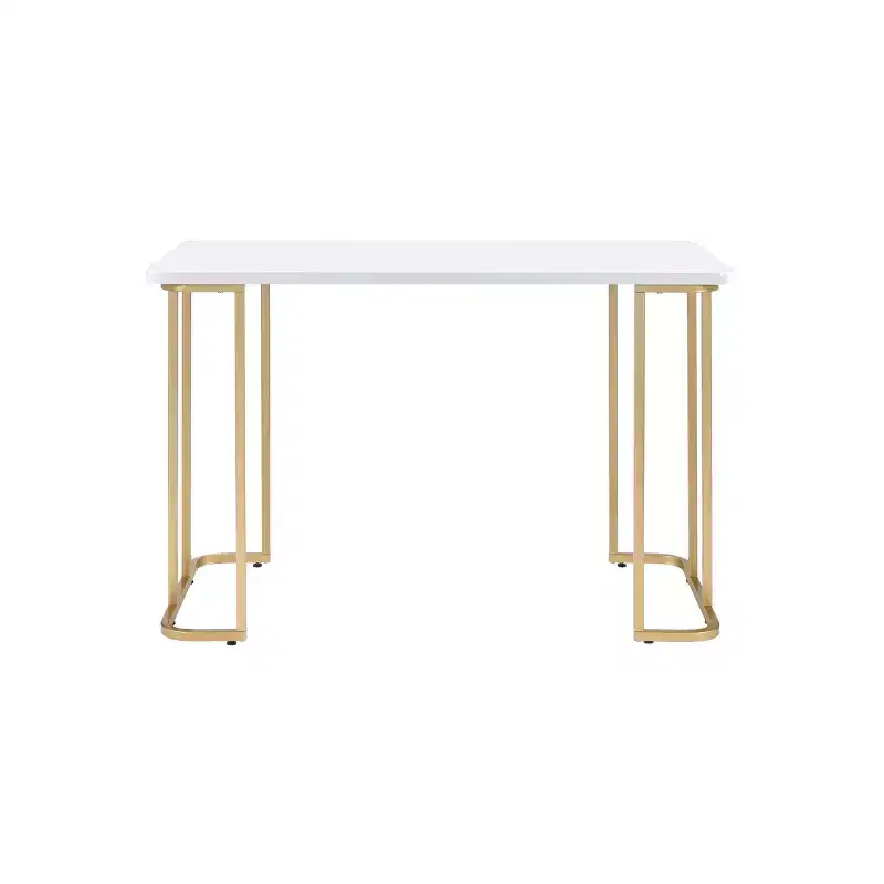 White/Gold Writing Desk, Metal Sled Base, 48