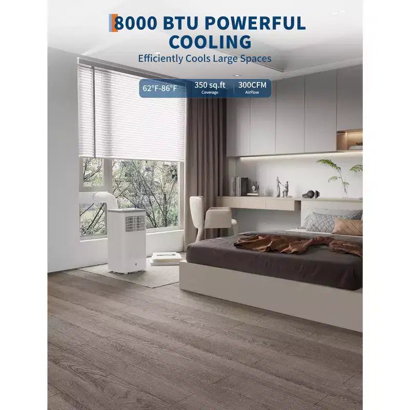 8,000 BTU Portable Air Conditioner,Portable AC Unit for Bedroom up to 350 Sq. Ft, Cooling, Dehumidifier, Floor Standing Air Conditioner, 24H Timer