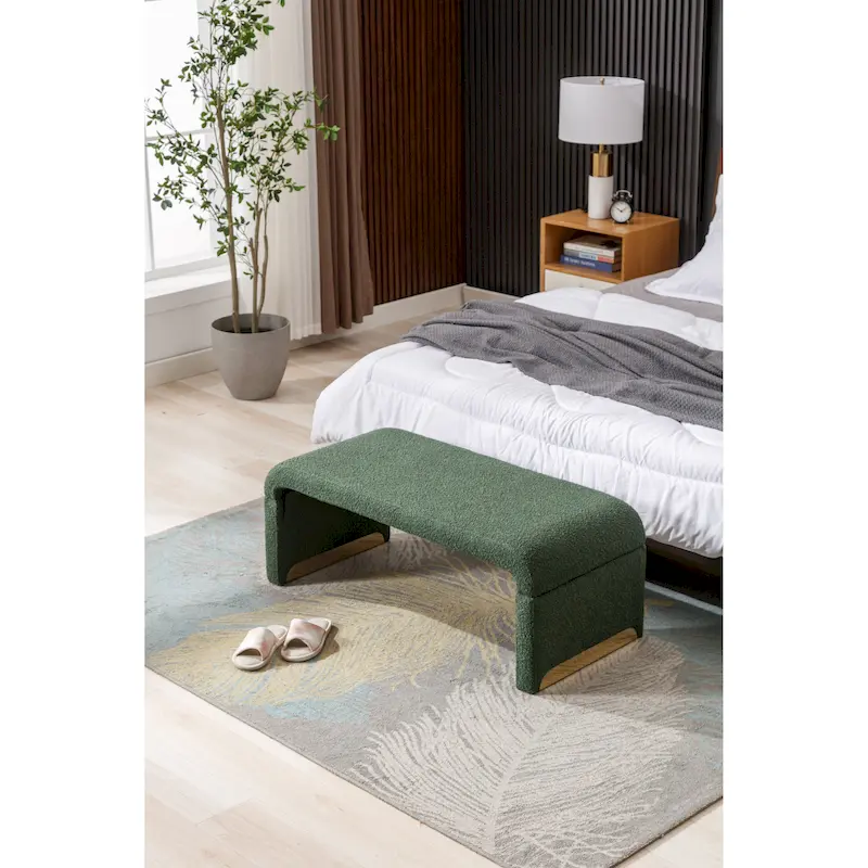 New Boucle Fabric Ottoman Footstool Bedroom Bench Shoe Bench With Gold Metal Legs