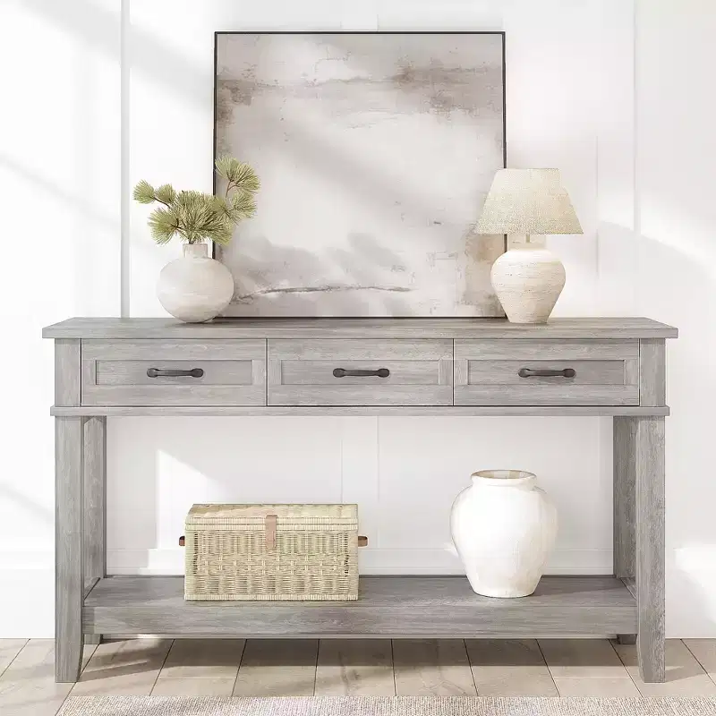 54 Entryway Table, Console Table with 3 Storage Drawers, 3-Tiered Country-Style Wooden Sofa Table, Hallway Tables for Entryway, Living Room