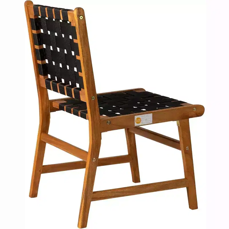 Balkene Home 63710 Sava Indoor/Outdoor Armless Dining Side Chair  All-Weather Wicker, Low-Slung Portable Acacia Wood with Woven Seat, Black Webbing