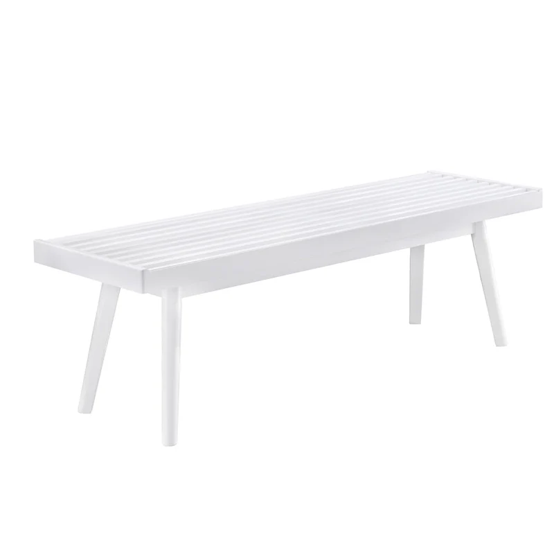 Solid Wood Slatted Bench – White, 56.30W x 16.50D x 17.50H