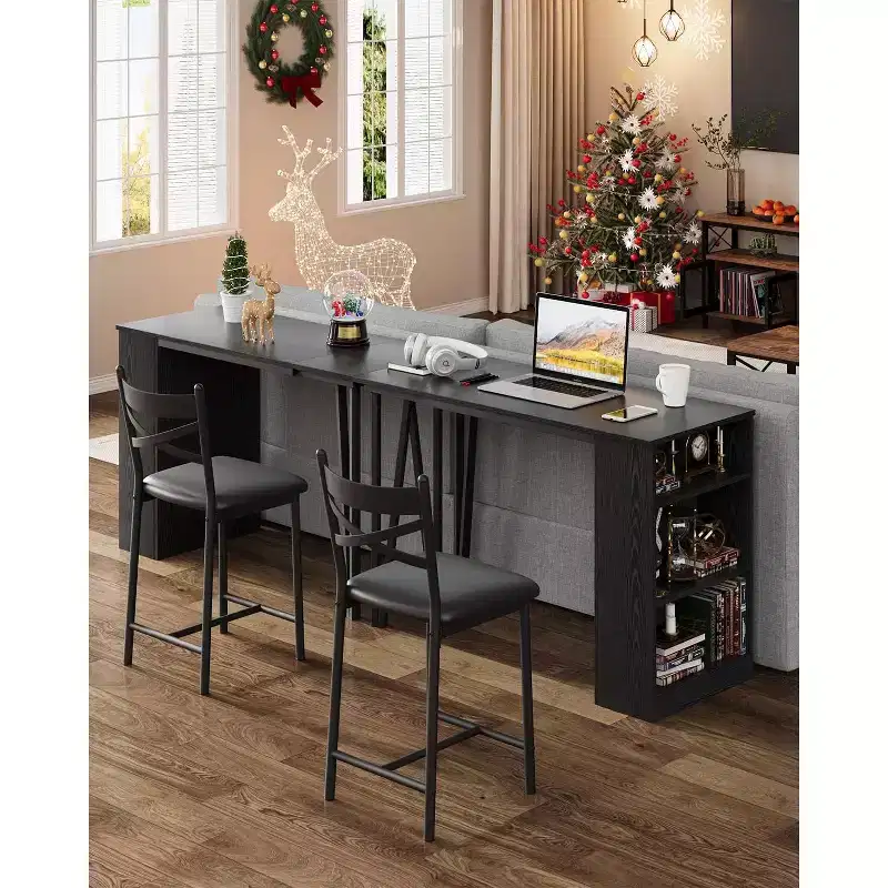 3 Piece Bar Table Set for 2, Bar Table and Chairs Set with with Flip Top Extension, Dining Table Set with Storage Shelves, Suitable for Small Space