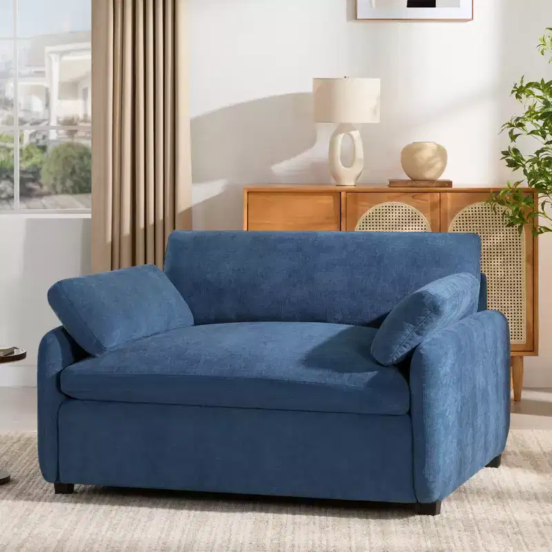 Blue / Multi-Color Chenille Accent Chair, Single Seat, with Throw Pillows
