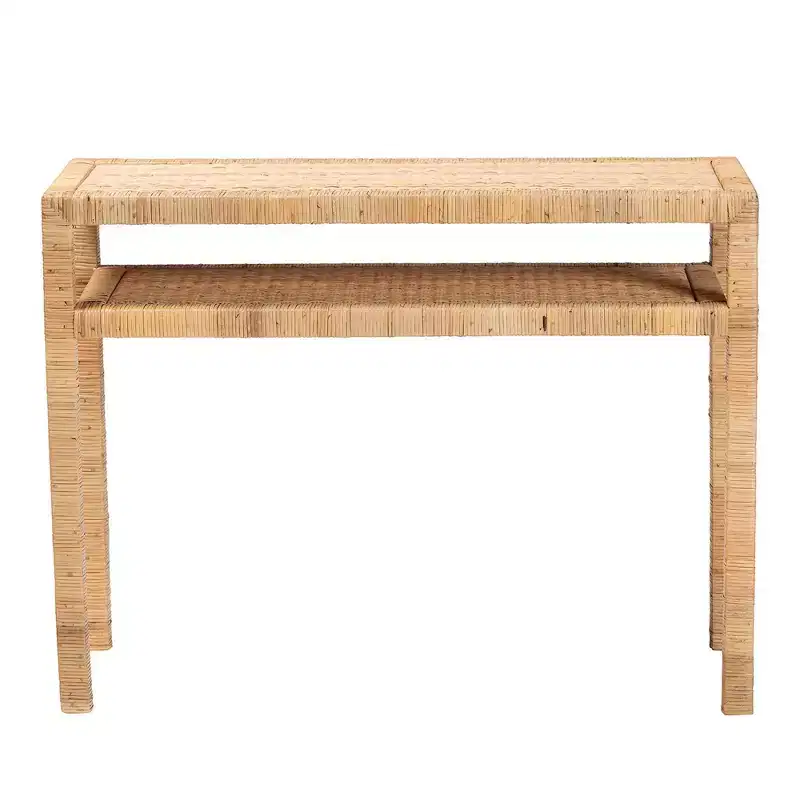 bali & pari Kalimantan Rattan and Acacia Wood Console Table Light Honey