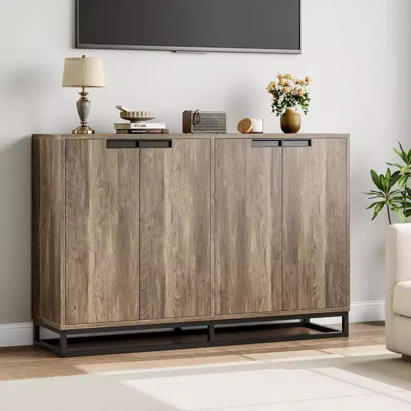 55 Modern Buffet Sideboard - Kitchen Storage Cabinet with 4 Doors & Adjustable Shelves for Dining Room