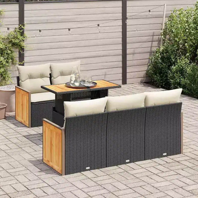 vidaXL Garden Sofa Set Black and Cream White