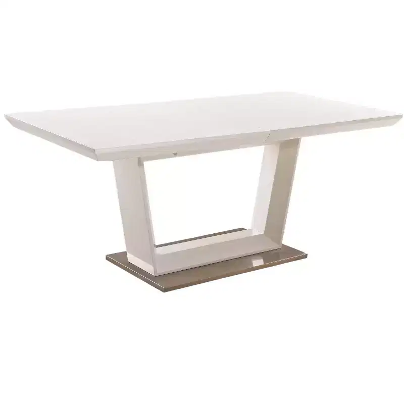HomeRoots 71 White Wood and Metal Self-Storing Leaf Pedestal Base Extendable Dining Table