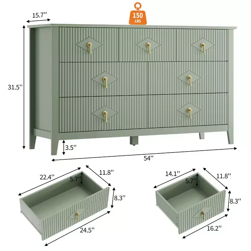 55 Inch Modern White Sideboard with Glass Doors & Storage, Heavy Duty Wood Entryway Table, Multifunctional Kitchen Organizer for Bedroom, Living Room
