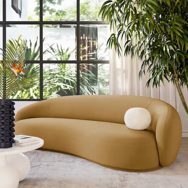 Curved Velvet Upholstered Sofa