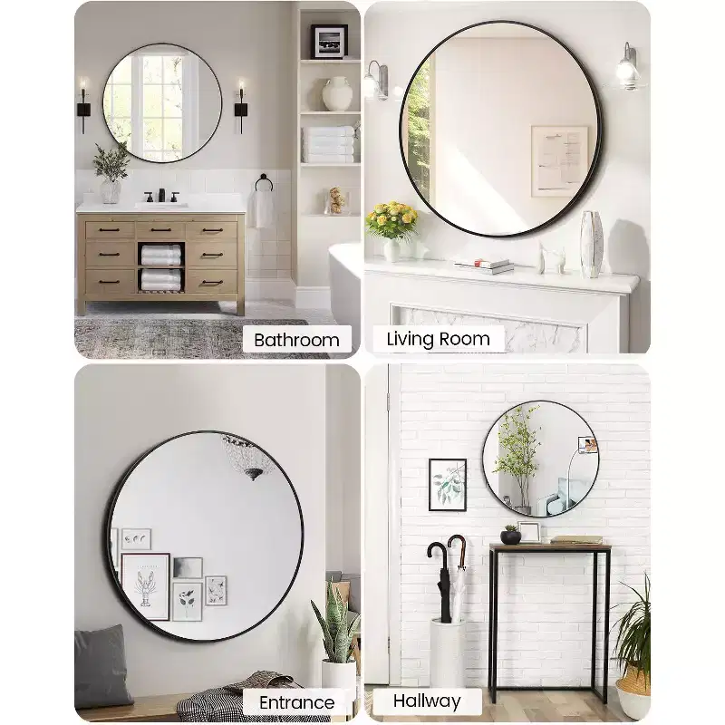 Bathroom mirror, metal frame mirror, high-definition eco-friendly wall-mounted vanity mirror, can be hung horizontally or vertically.