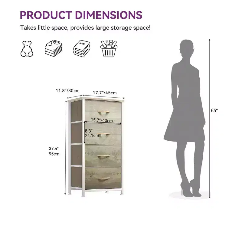 Dresser with 4 Drawers ,Fabric Storage Tower, Organizer Unit for Living Room, Hallway, Closets,Sturdy Steel Frame, Wooden Top