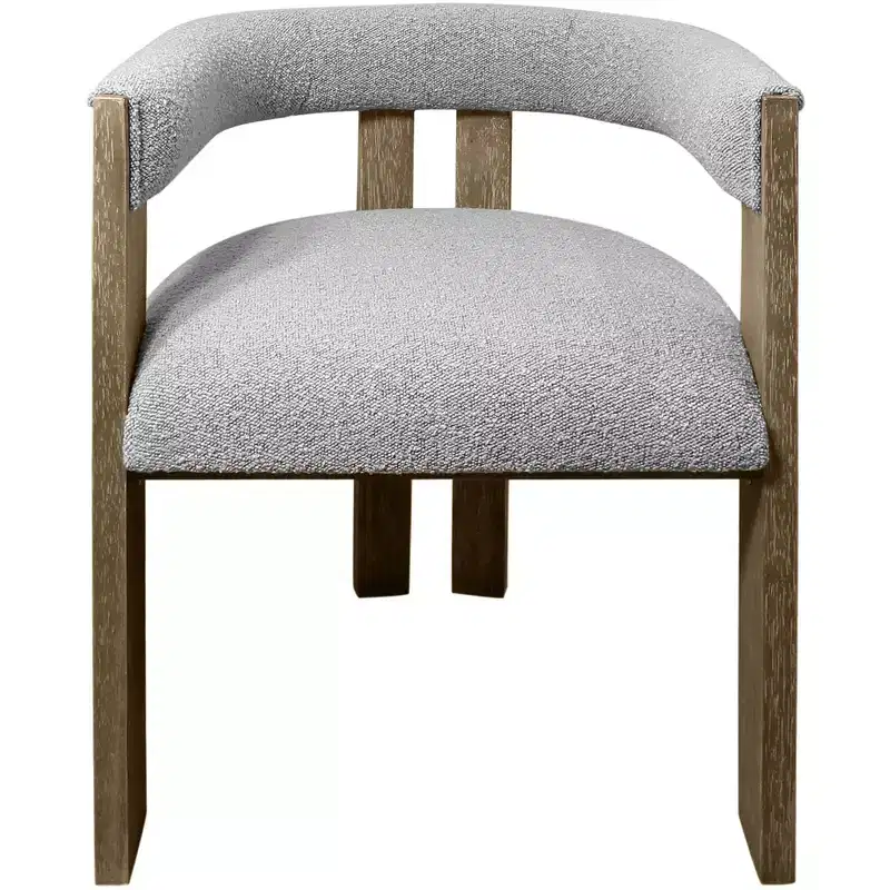 HomeRoots Gray and Brown Upholstered Boucle Open Back Dining Arm Chair