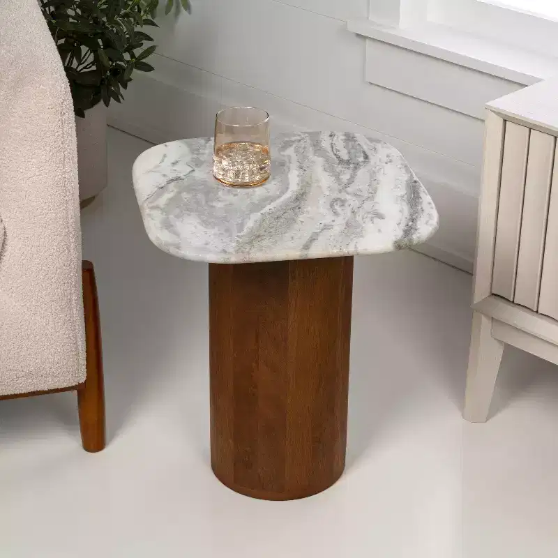 JONATAHN Y Milos 18 Rustic Minimalist Square Marble/Wood Accent Table