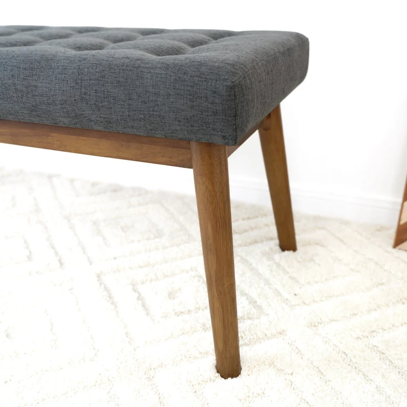 Julianne Mid-Century Modern Fabric Upholstered Bench in Dark Grey