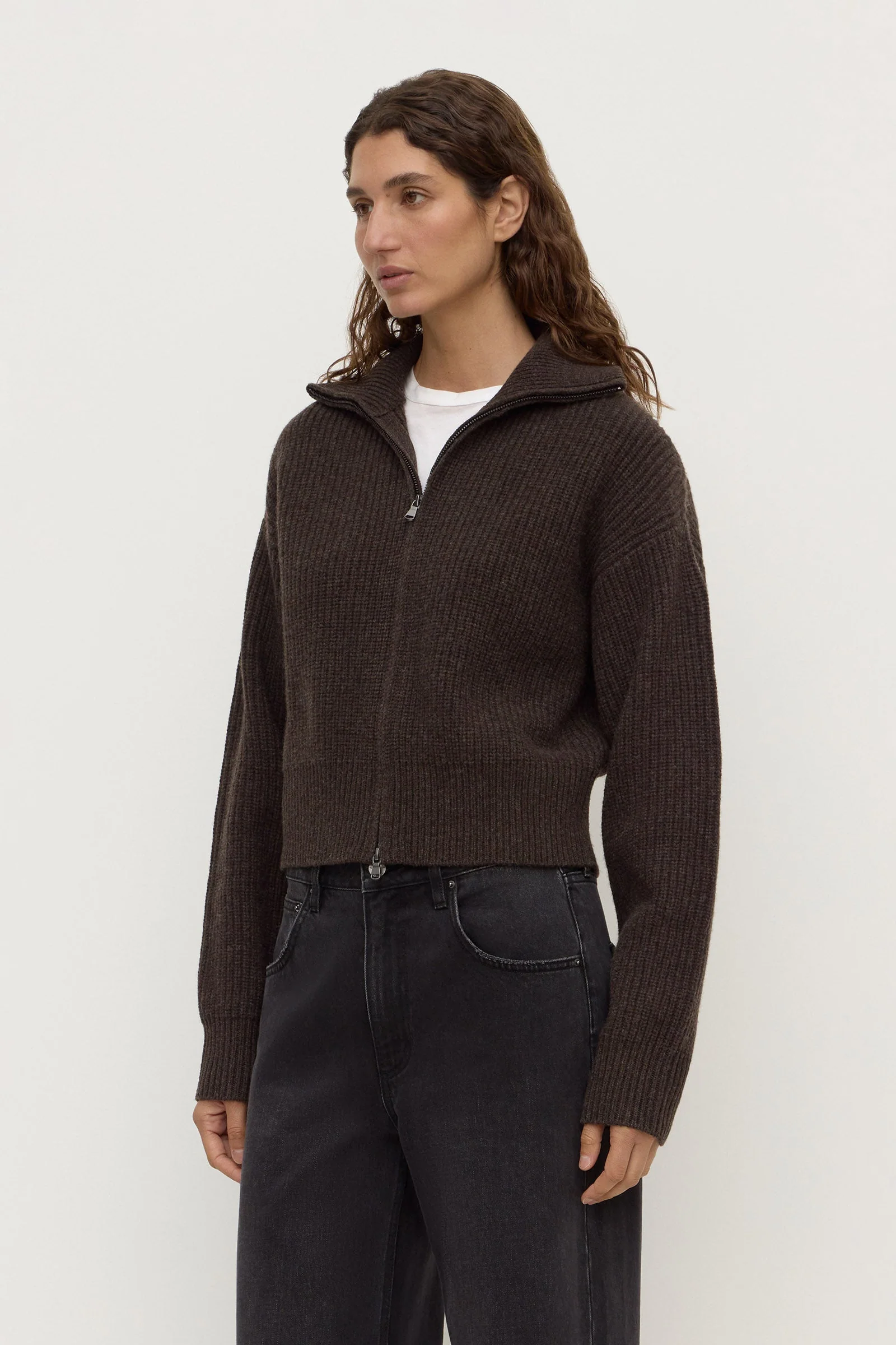 Wool Funnel Neck Zip Sweater