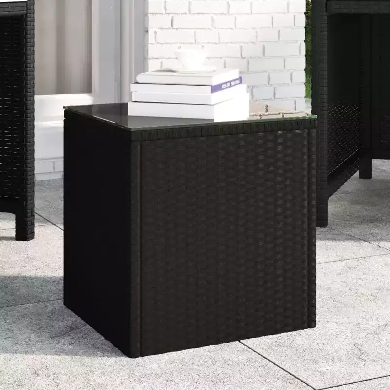 Side Table Black PE rattan Compact Durable Side Table Square