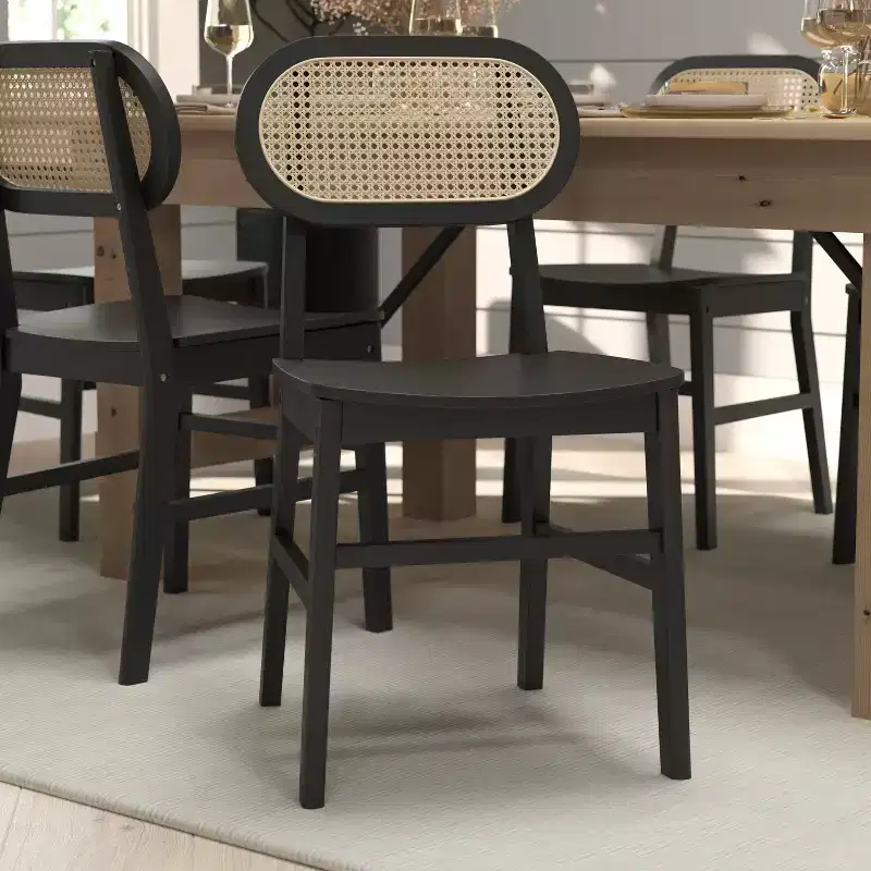 Merrick Lane Set of 2 Cane Rattan Dining Chairs with Solid Wood Frames