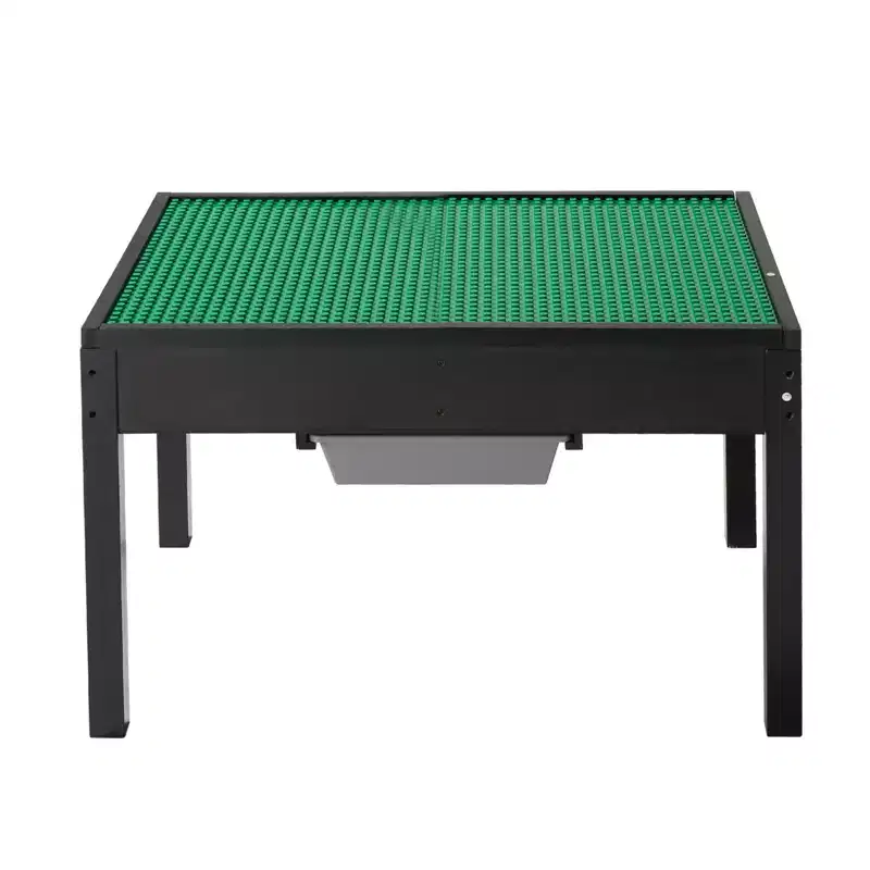 Kids Wooden Activity Table,Building Blocks Double-Sided Tabletop, Multi-Purpose Activity Play Table with 2 Storage Bins for Kids 3+ Years,Black