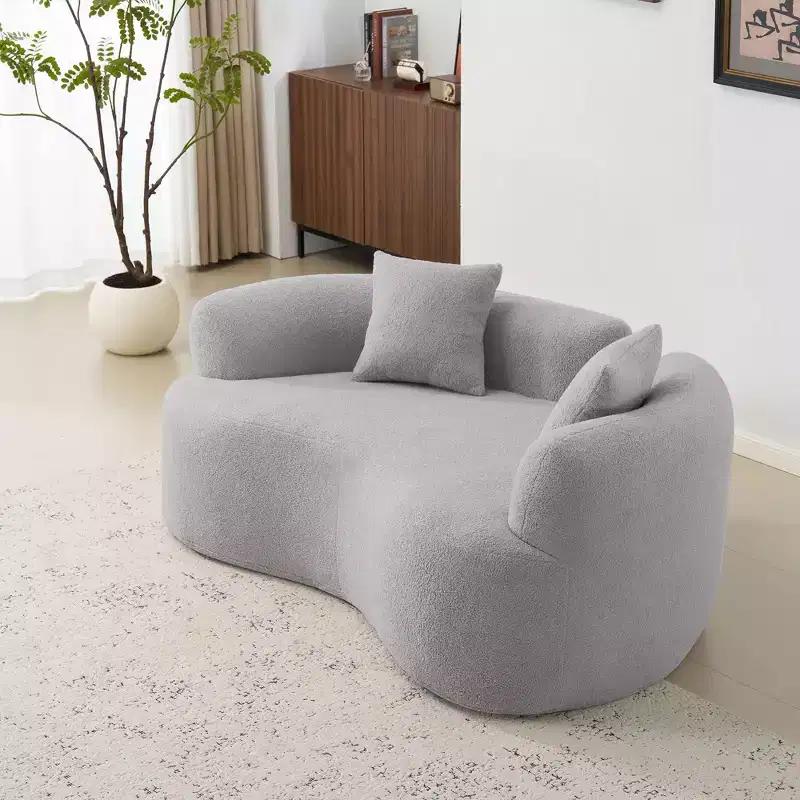 66.93Modern Upholstered Teddy Velvet Curved Loveseat Sofa for Small Spaces & Apartments, No Assembly Required