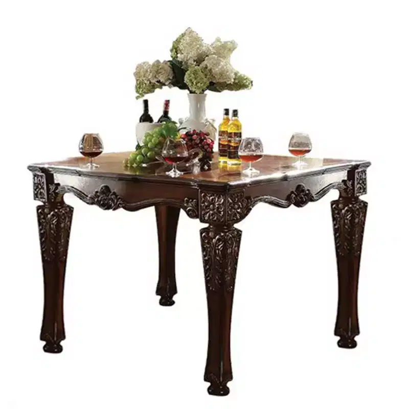 54" Vendome Accent Table Cherry Finish - Acme Furniture: Square, Turned Wood Legs, Floral Motifs
