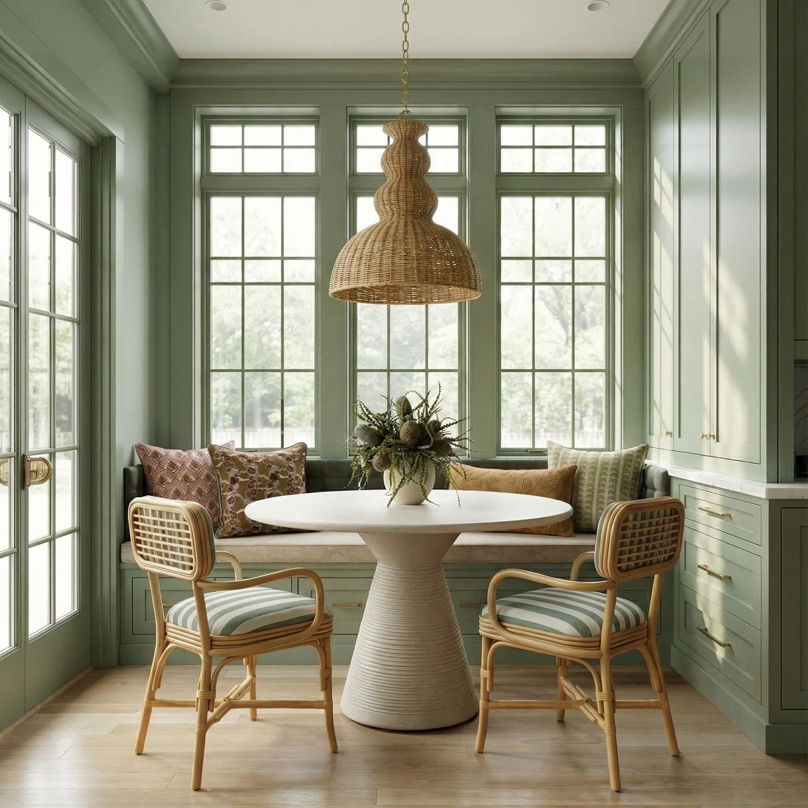 Dorine Striped Performance Linen & Rattan Dining Armchair