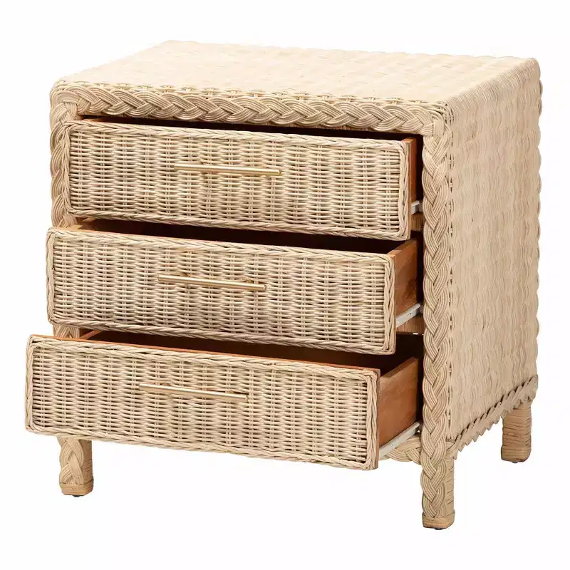 bali & pari Lanica Rattan 3 Drawer Nightstand Pale Brown